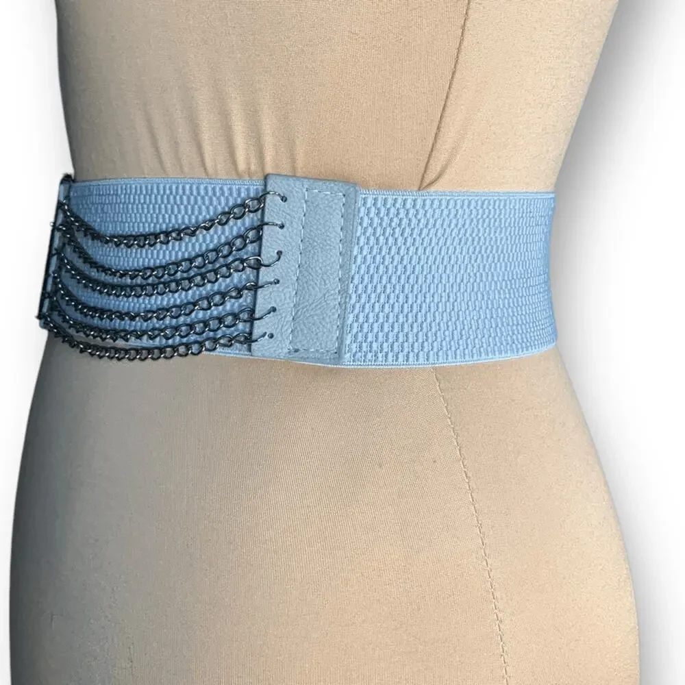 Vintage Y2K Gray Leather Layered Chain Belt Festival Statement Edgy Accessory